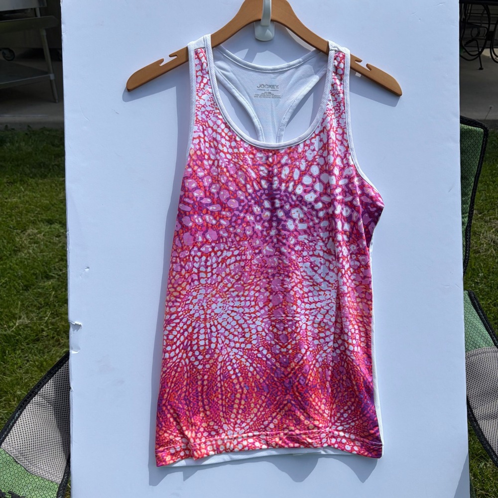 Jockey Womens Pink Orange Abstract Mesh Racerback Activewear Tank Top‎ Medium